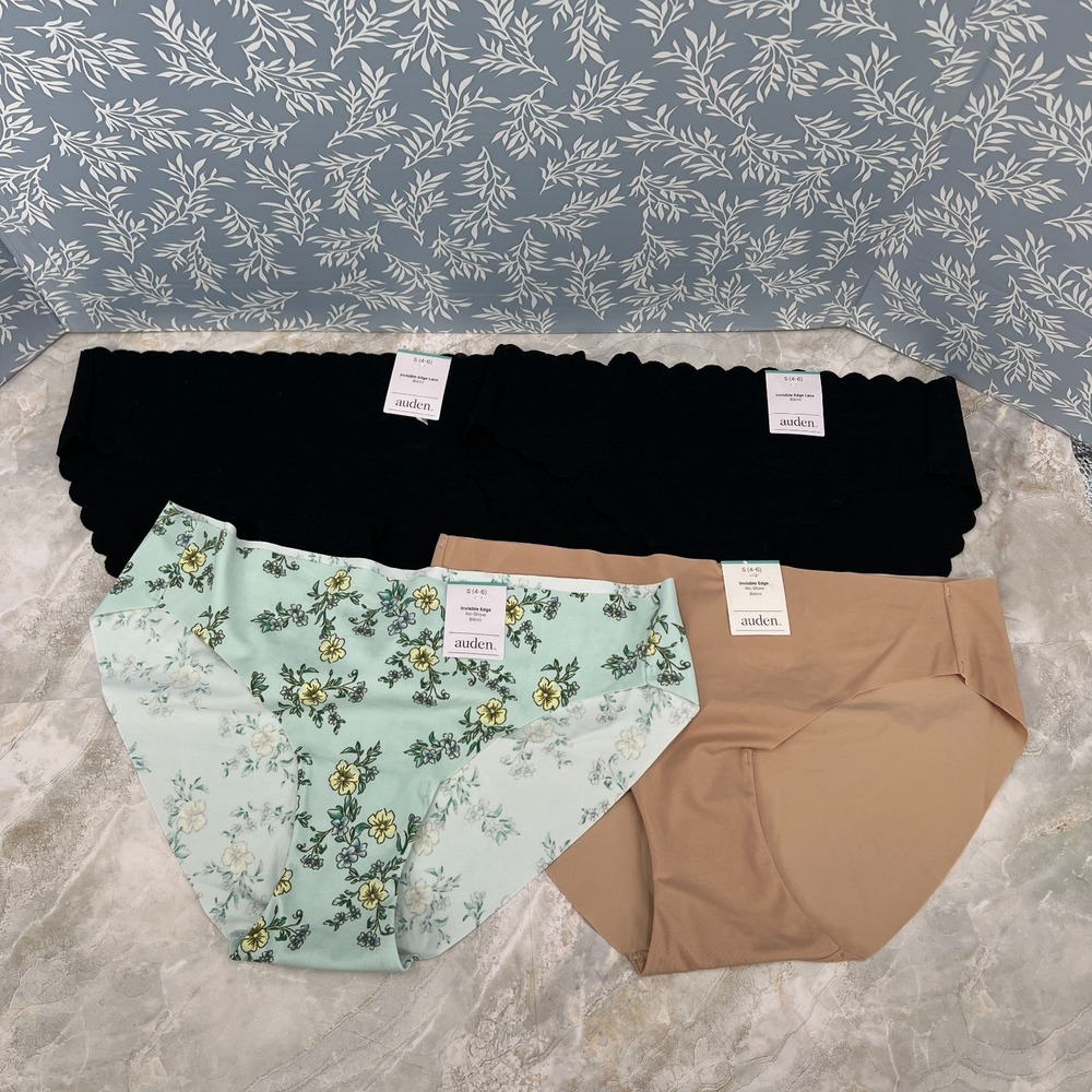 NEW lot Auden invisible edge lace bikini no-show panties 4pr underwear S